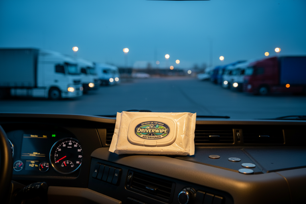DriverWipe – műszerfalon, logóval